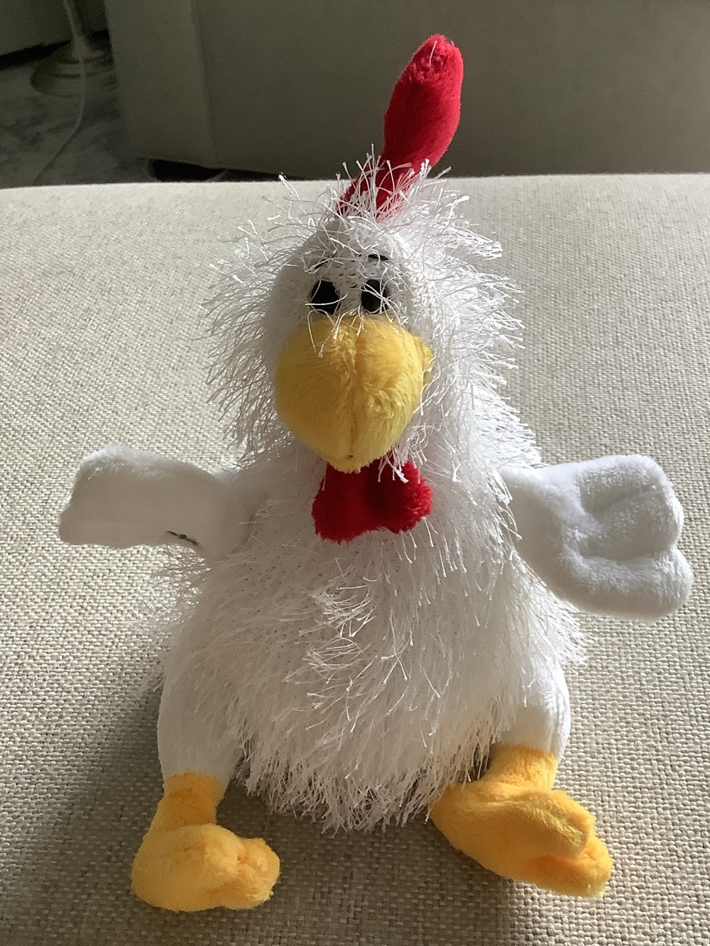 GANZ White Plush Chicken Toy with Yellow Beak and Feet and Red Comb
